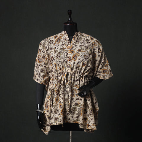 Brown - Kalamkari Hand Block Print Natural Dyed Cotton Kaftan (Short) 81