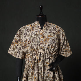 Brown - Kalamkari Hand Block Print Natural Dyed Cotton Kaftan (Short) 81