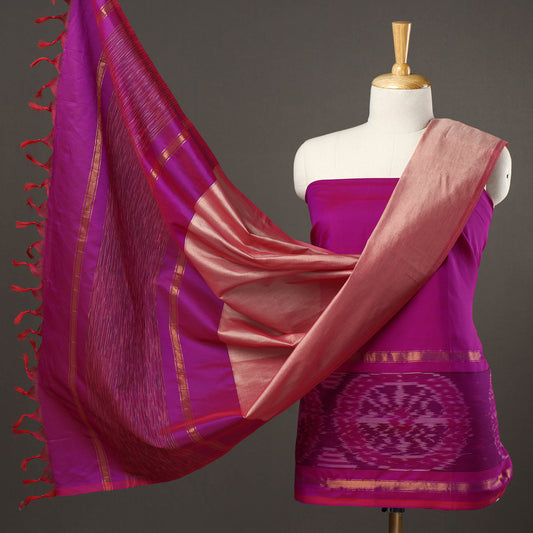 Purple - 3pc Pochampally Ikat Handloom Silk Suit Material Set 02