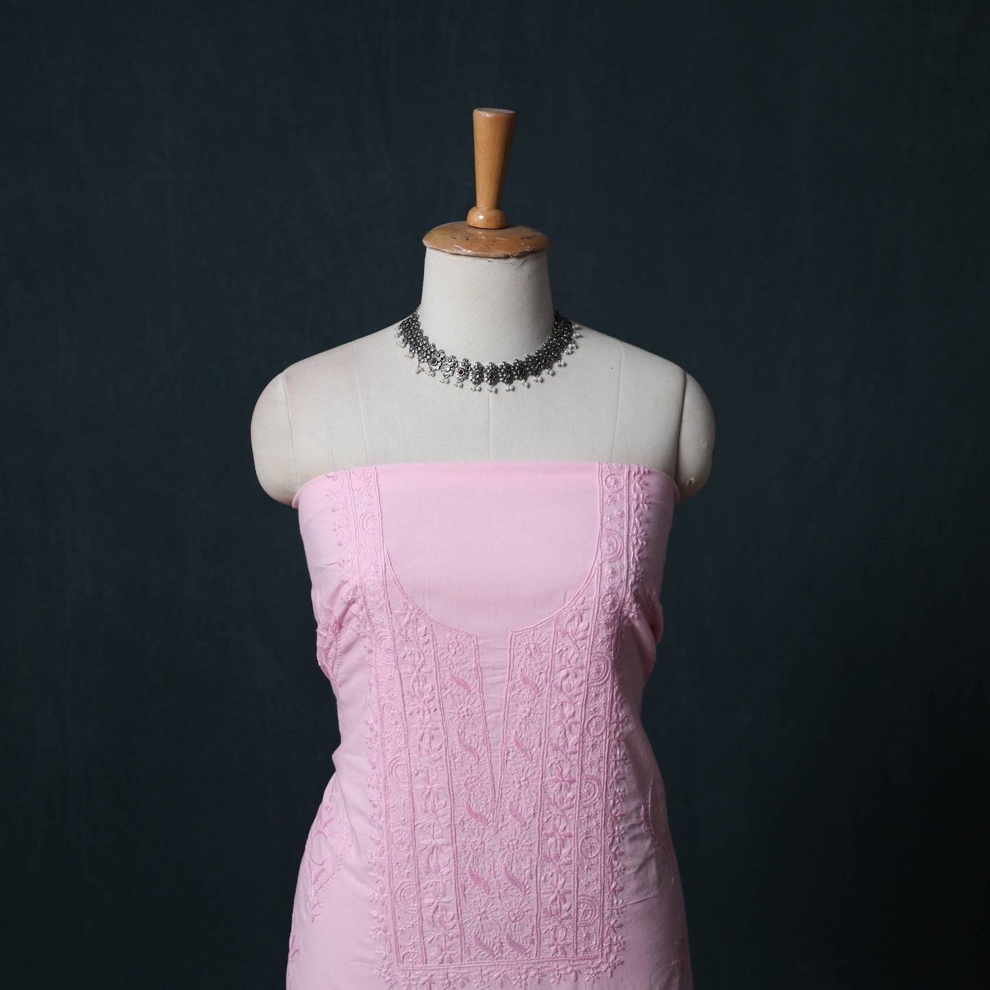Hand Embroidered Mul Cotton Chikankari Unstitched Kurta Material (2.75M) 29