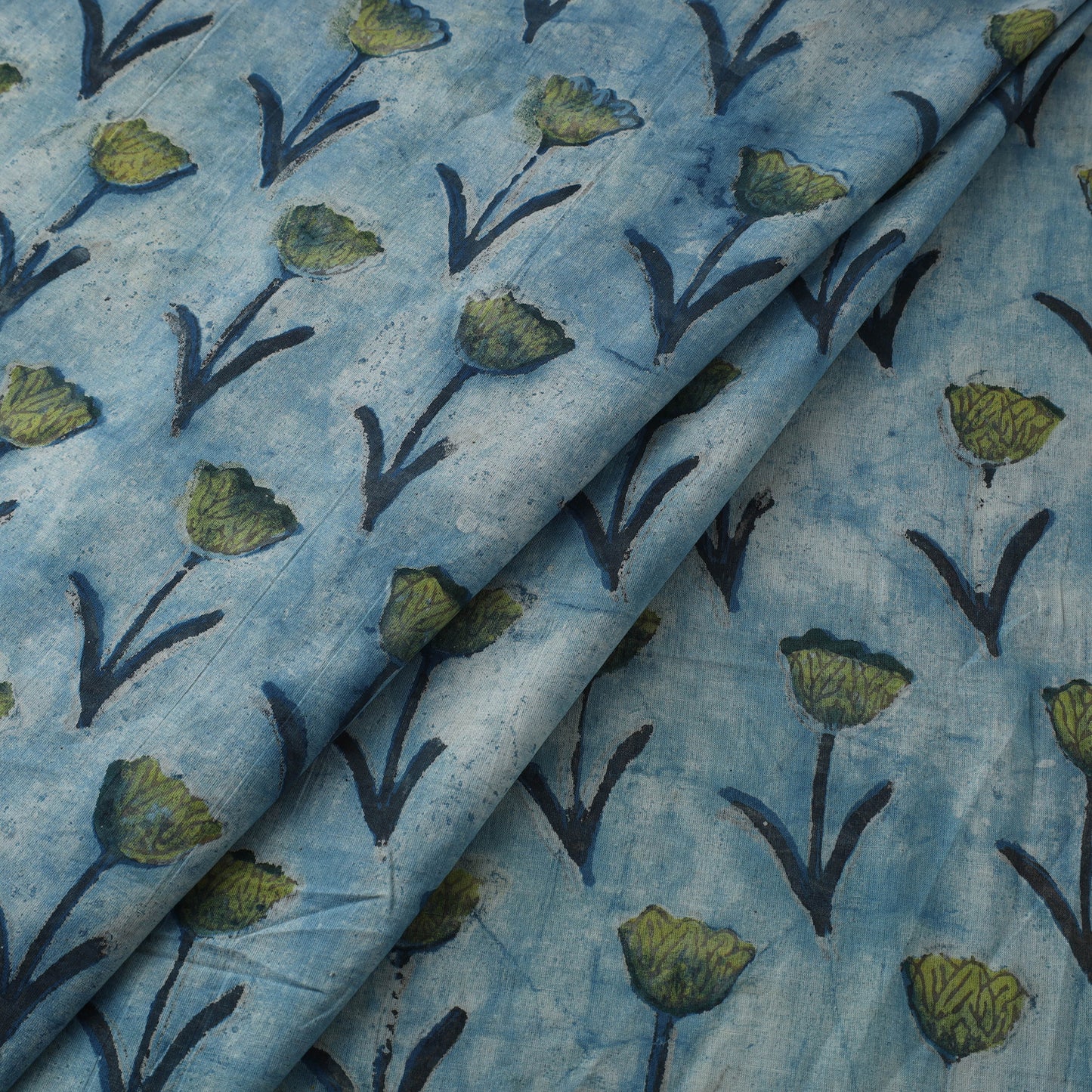 Blue Natural Dyed Bagru Ajrakh Dabu Print Fabric