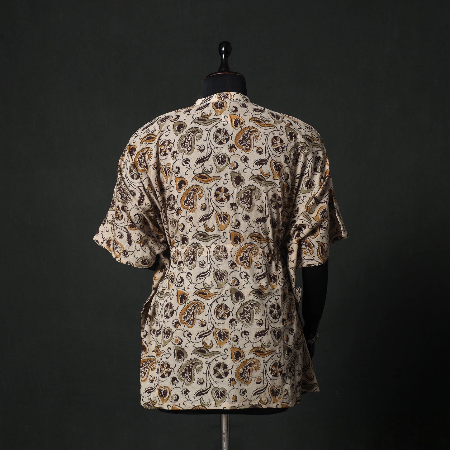Brown - Kalamkari Hand Block Print Natural Dyed Cotton Kaftan (Short) 81