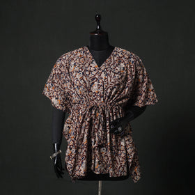 Maroon - Kalamkari Hand Block Print Natural Dyed Cotton Kaftan (Short) 82