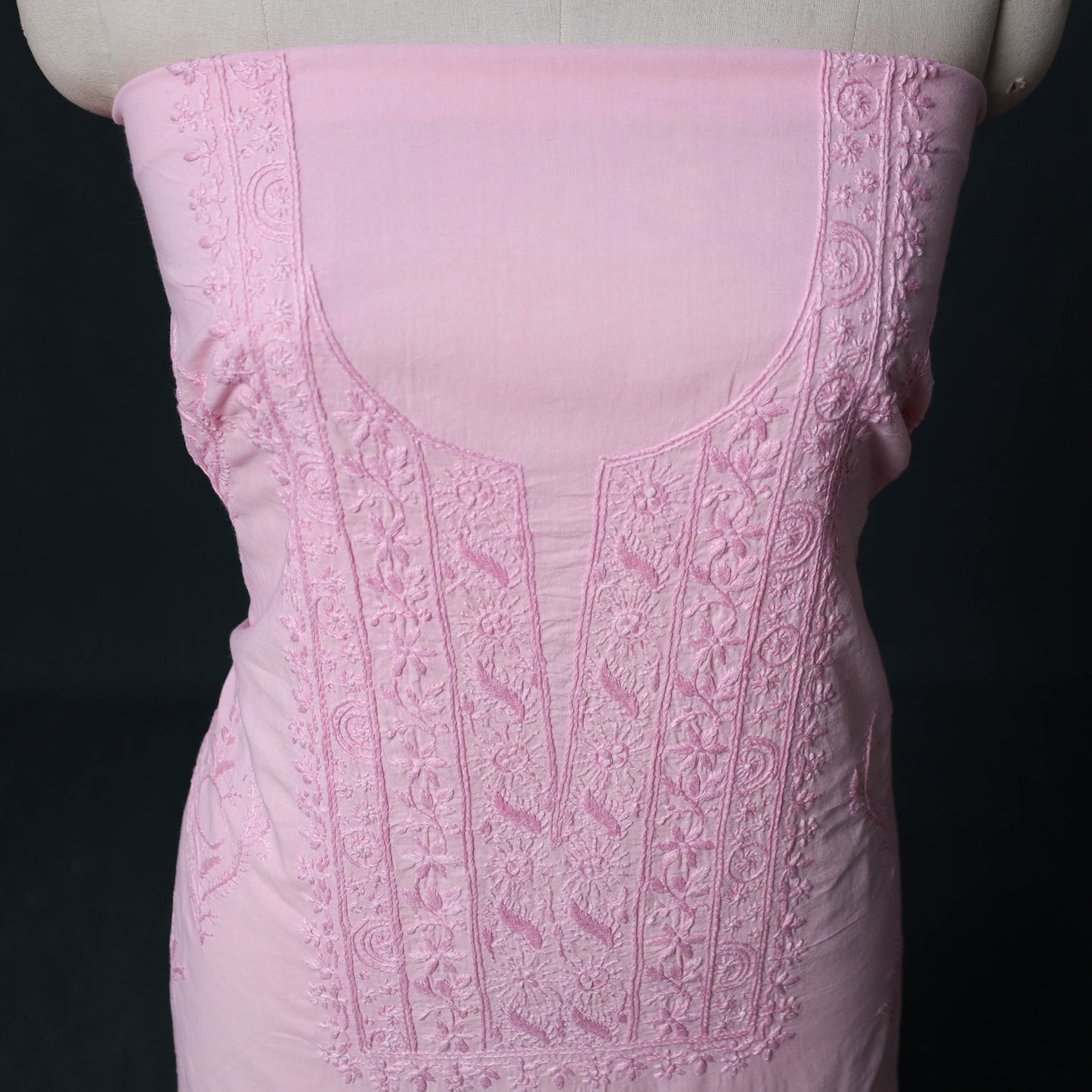 Hand Embroidered Mul Cotton Chikankari Unstitched Kurta Material (2.75M) 29