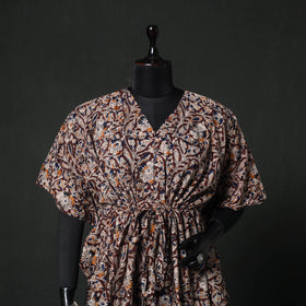 Maroon - Kalamkari Hand Block Print Natural Dyed Cotton Kaftan (Short) 82