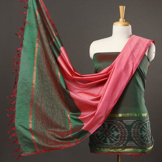 Green - 3pc Pochampally Ikat Handloom Silk Suit Material Set 03