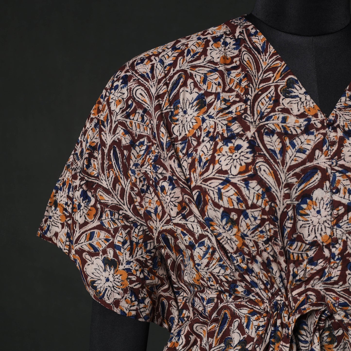 Maroon - Kalamkari Hand Block Print Natural Dyed Cotton Kaftan (Short) 82