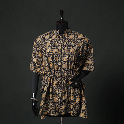 Black - Kalamkari Hand Block Print Natural Dyed Cotton Kaftan (Short) 83