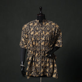 Black - Kalamkari Hand Block Print Natural Dyed Cotton Kaftan (Short) 83