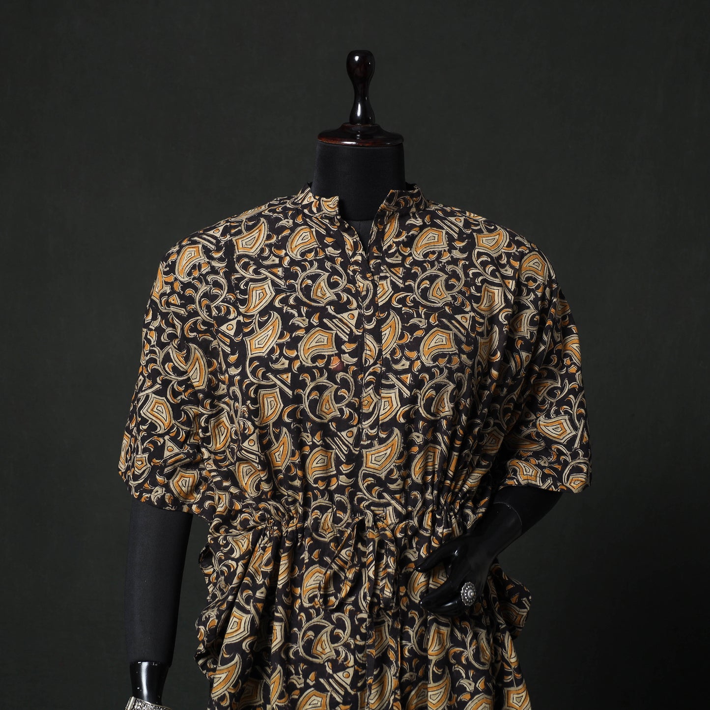 Black - Kalamkari Hand Block Print Natural Dyed Cotton Kaftan (Short) 83