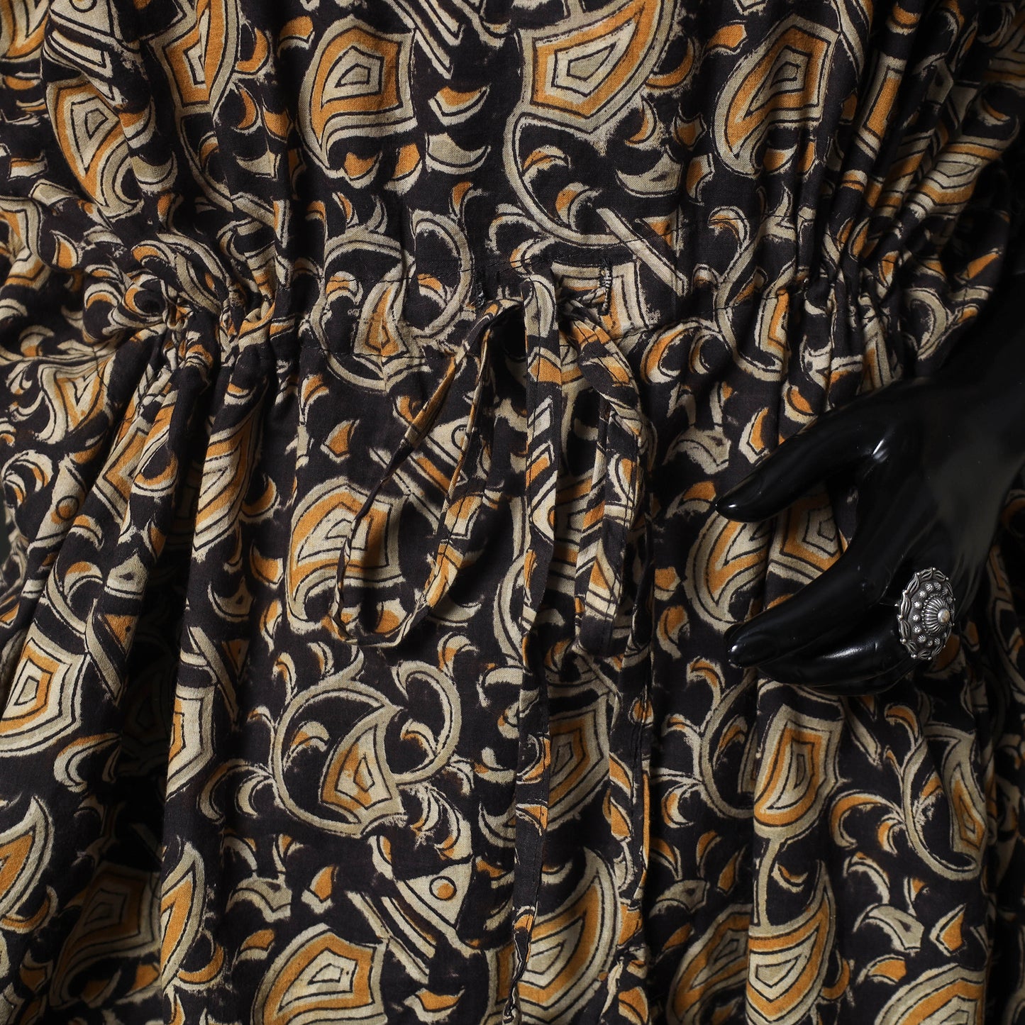 Black - Kalamkari Hand Block Print Natural Dyed Cotton Kaftan (Short) 83