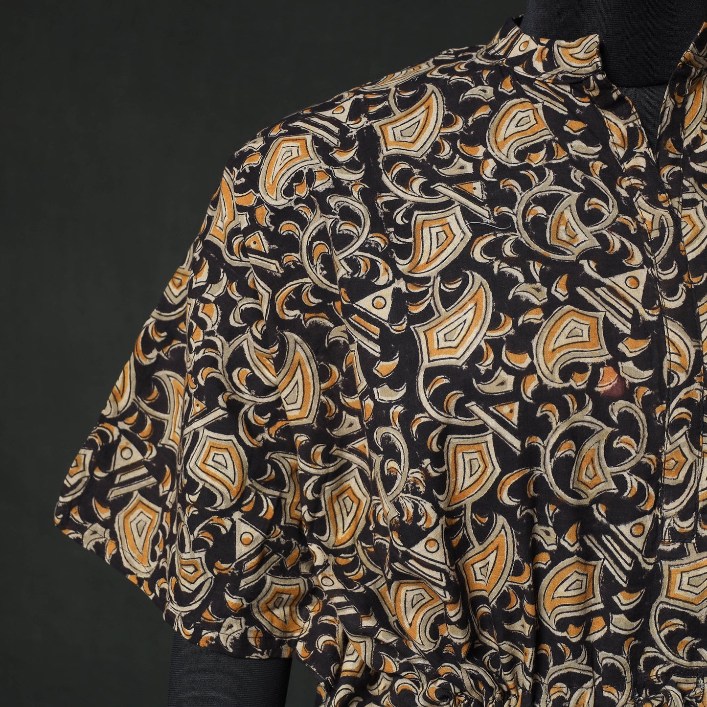 Black - Kalamkari Hand Block Print Natural Dyed Cotton Kaftan (Short) 83