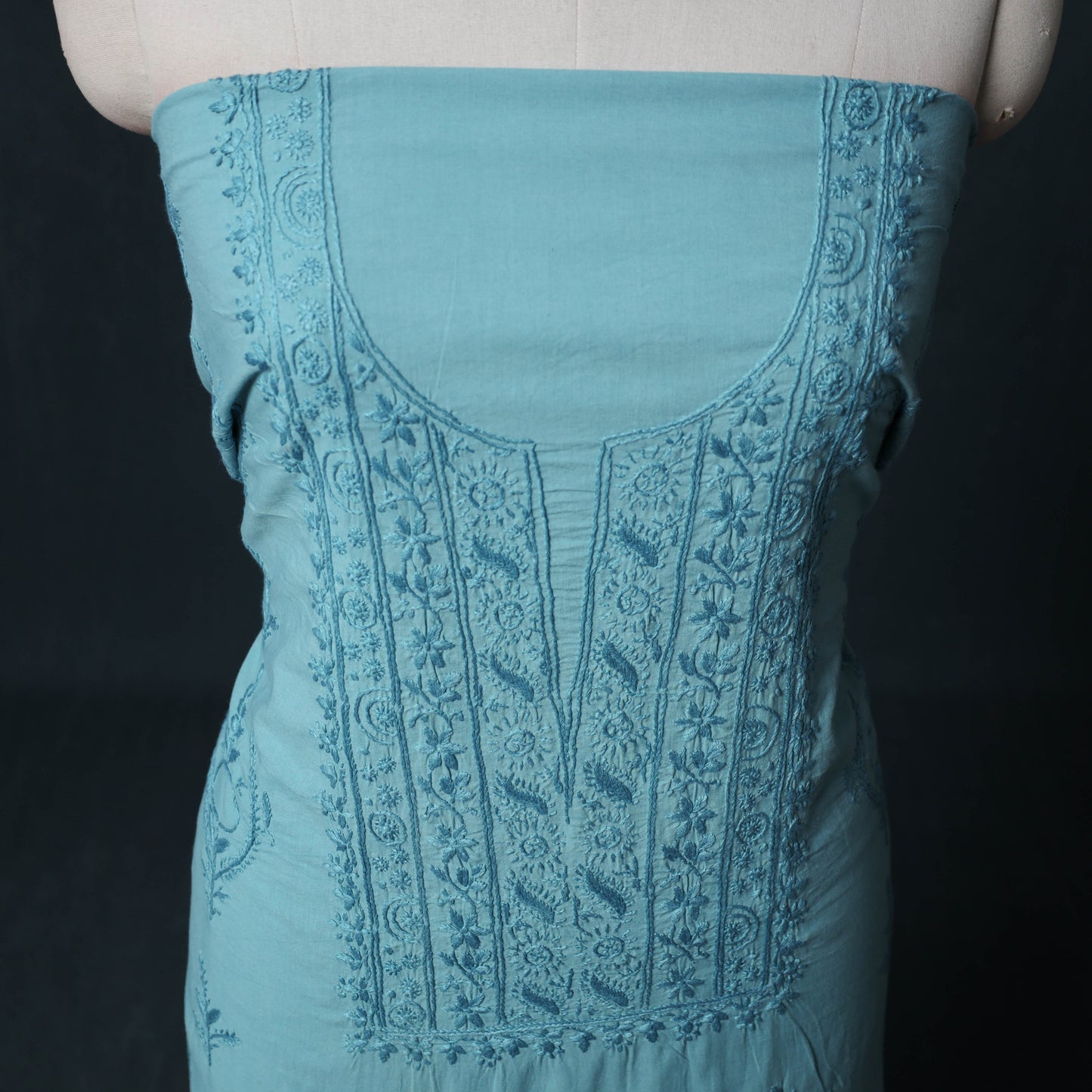 Hand Embroidered Mul Cotton Chikankari Unstitched Kurta Material (2.75M) 30