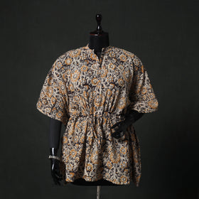 Yellow - Kalamkari Hand Block Print Natural Dyed Cotton Kaftan (Short) 84