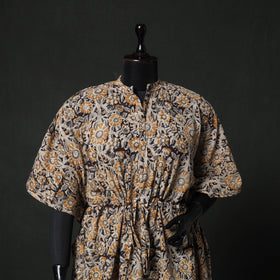 Yellow - Kalamkari Hand Block Print Natural Dyed Cotton Kaftan (Short) 84