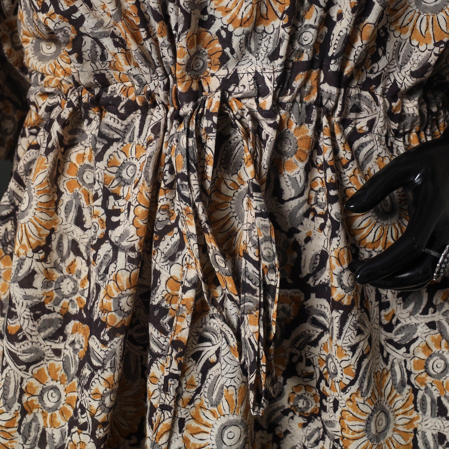 Yellow - Kalamkari Hand Block Print Natural Dyed Cotton Kaftan (Short) 84