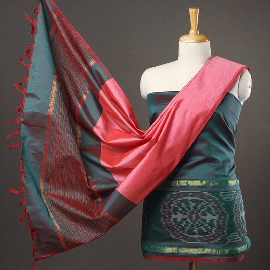 Green - 3pc Pochampally Ikat Handloom Silk Suit Material Set 08
