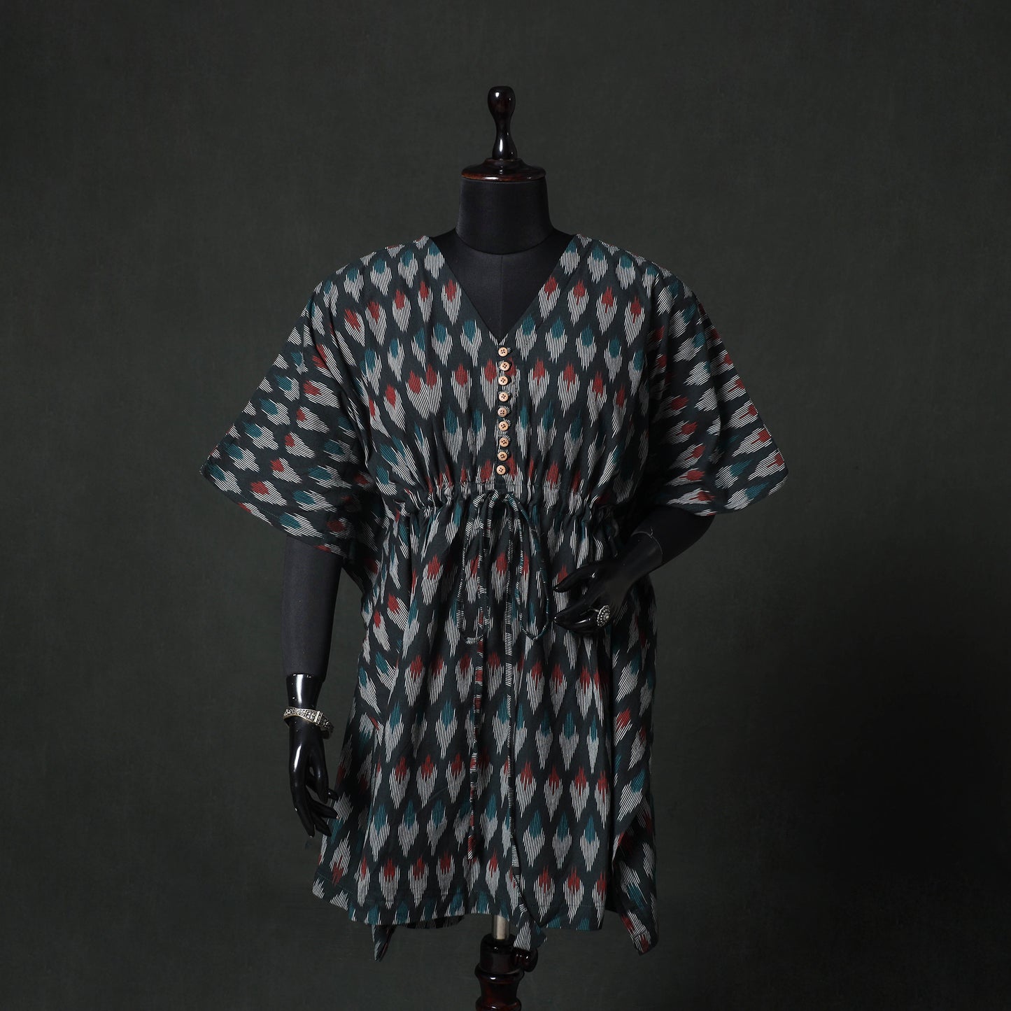 Black - Pochampally Ikat Weave Cotton Kaftan (Short) 85