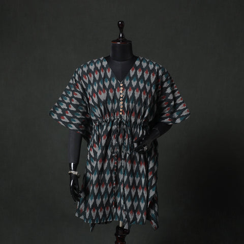 Black - Pochampally Ikat Weave Cotton Kaftan (Short) 85