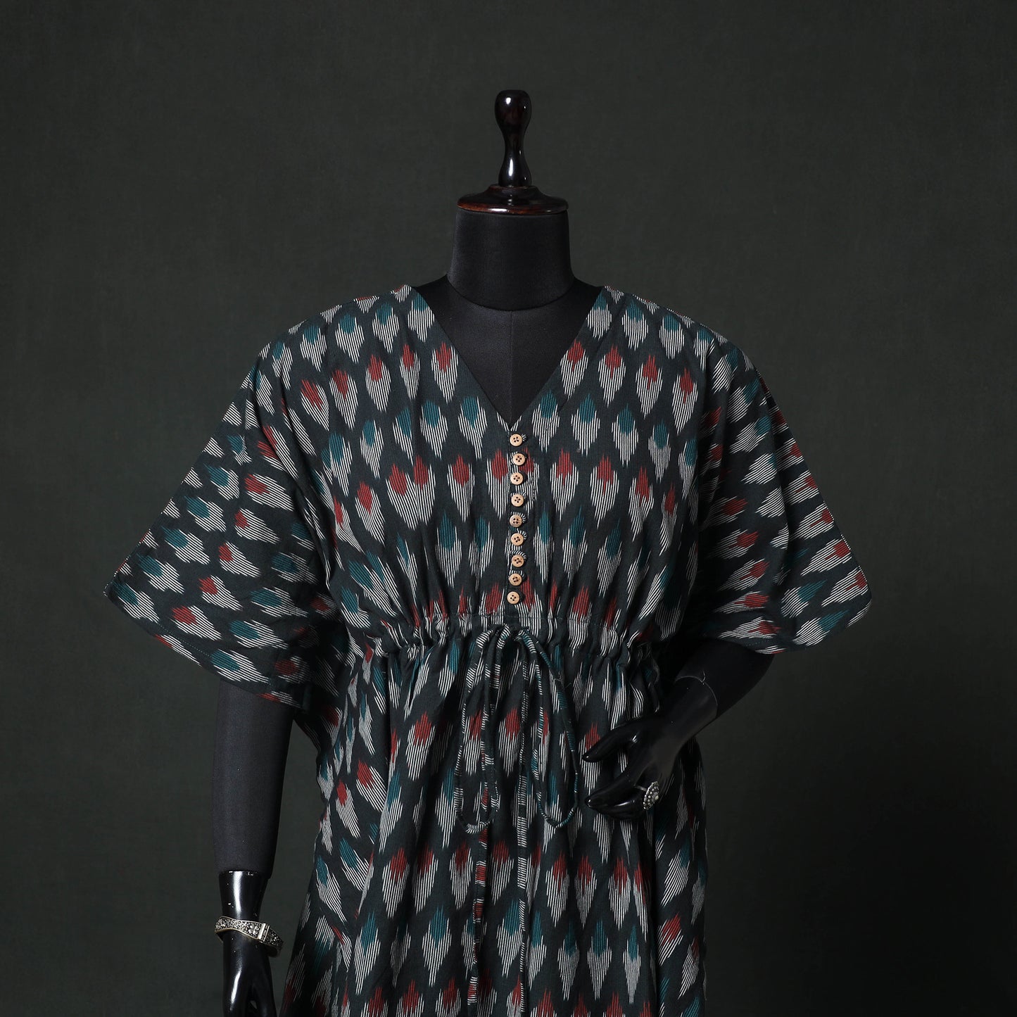 Black - Pochampally Ikat Weave Cotton Kaftan (Short) 85