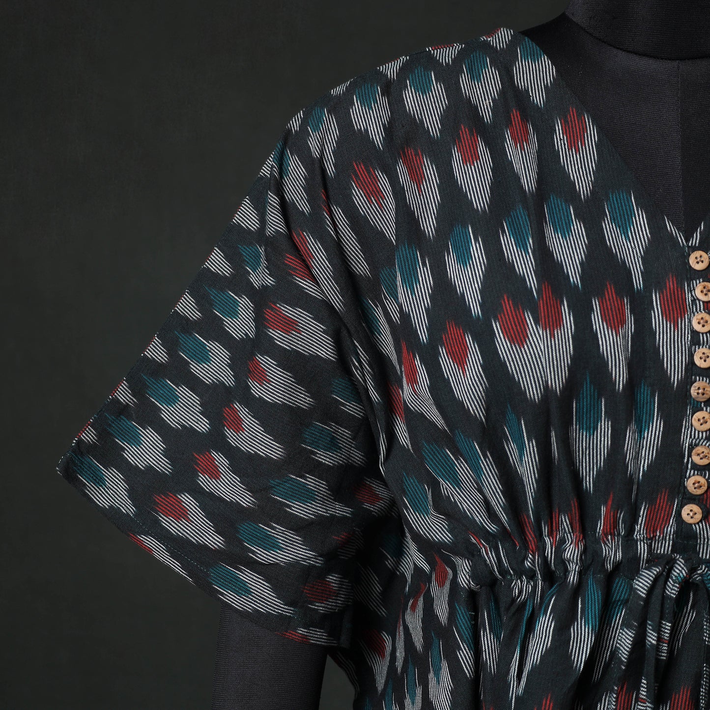 Black - Pochampally Ikat Weave Cotton Kaftan (Short) 85