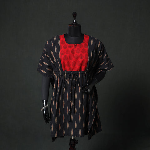 Black -  Pochampally Ikat Weave Patchwork Cotton Kaftan (Short) 87