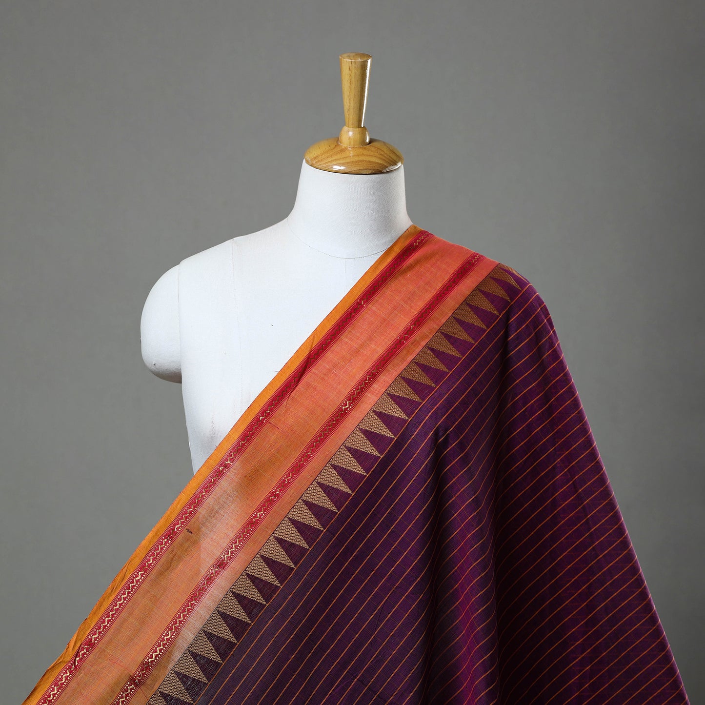  Cotton Purple Kanchipuram Fabric with Thread Border