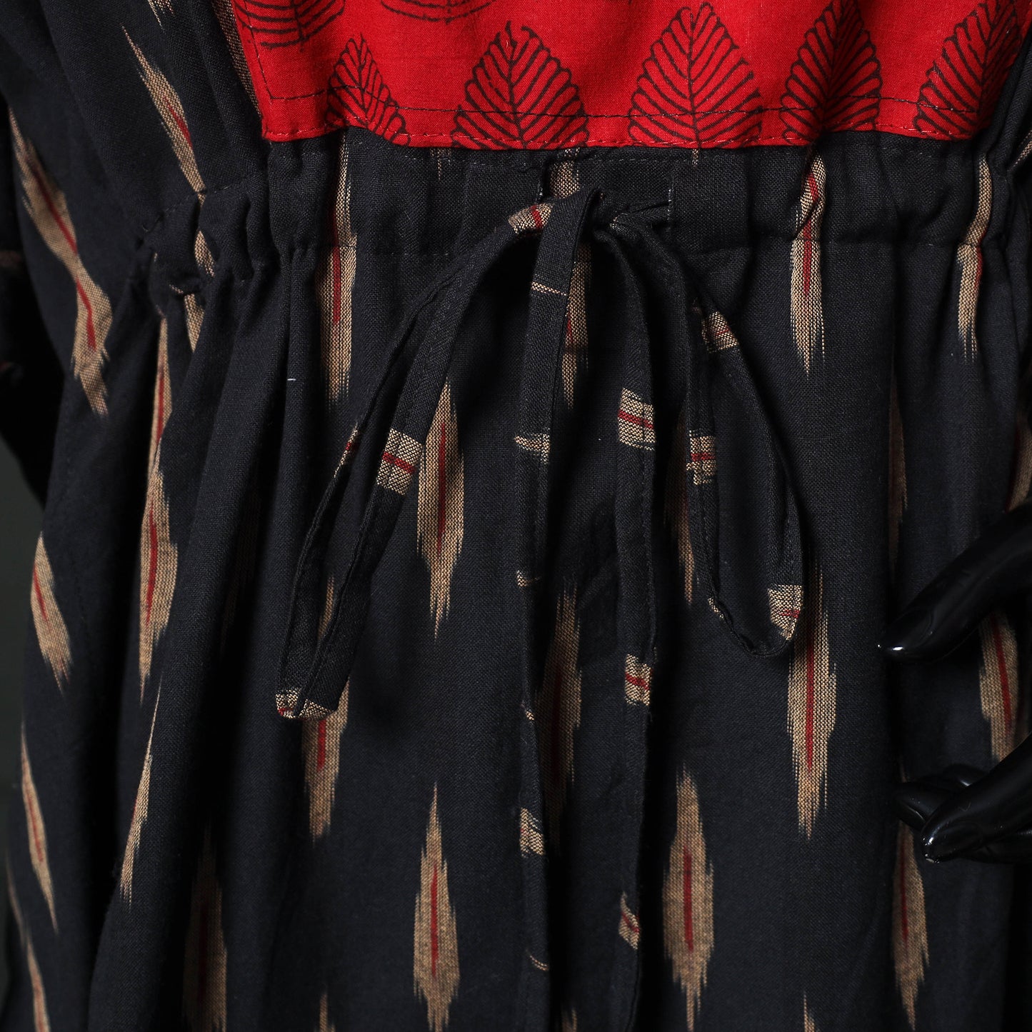 Black -  Pochampally Ikat Weave Patchwork Cotton Kaftan (Short) 87