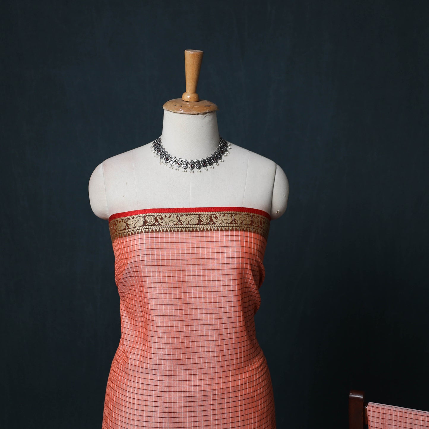 Dharwad Checks Cotton 3pc Unstitched Dress Material Suit Set with Woven Border 24