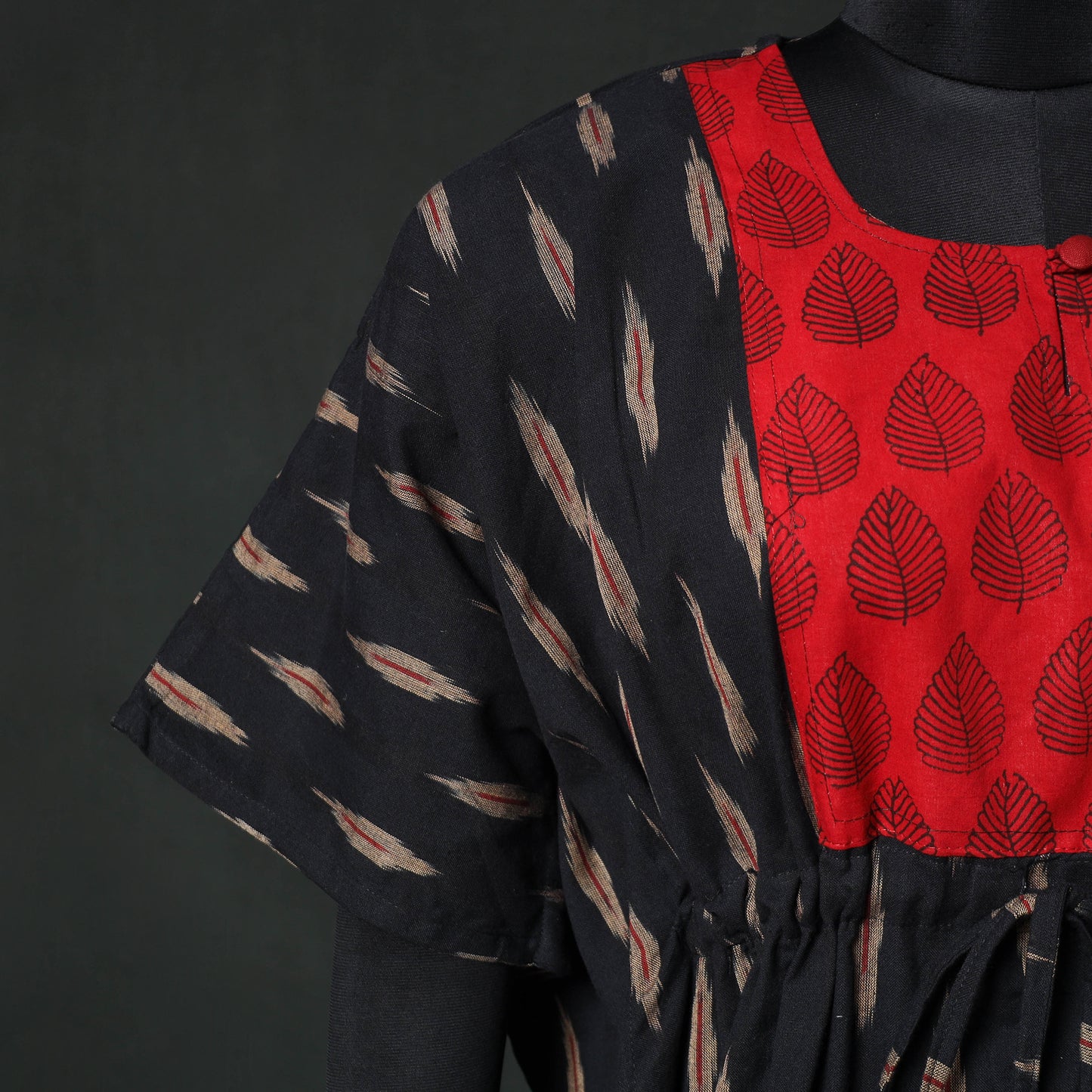 Black -  Pochampally Ikat Weave Patchwork Cotton Kaftan (Short) 87
