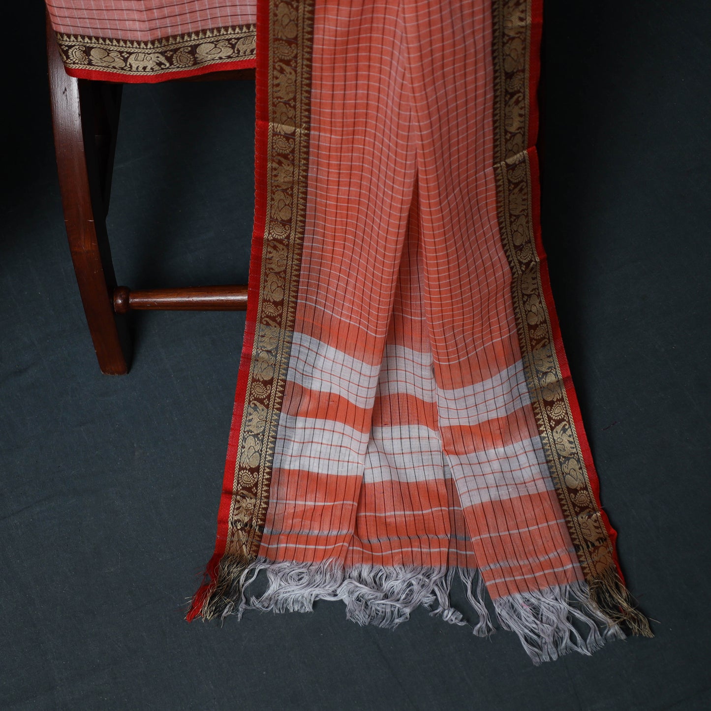 Dharwad Checks Cotton 3pc Unstitched Dress Material Suit Set with Woven Border 24