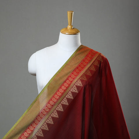 Maroon - Cotton Kanchipuram Fabric with Thread Border 20