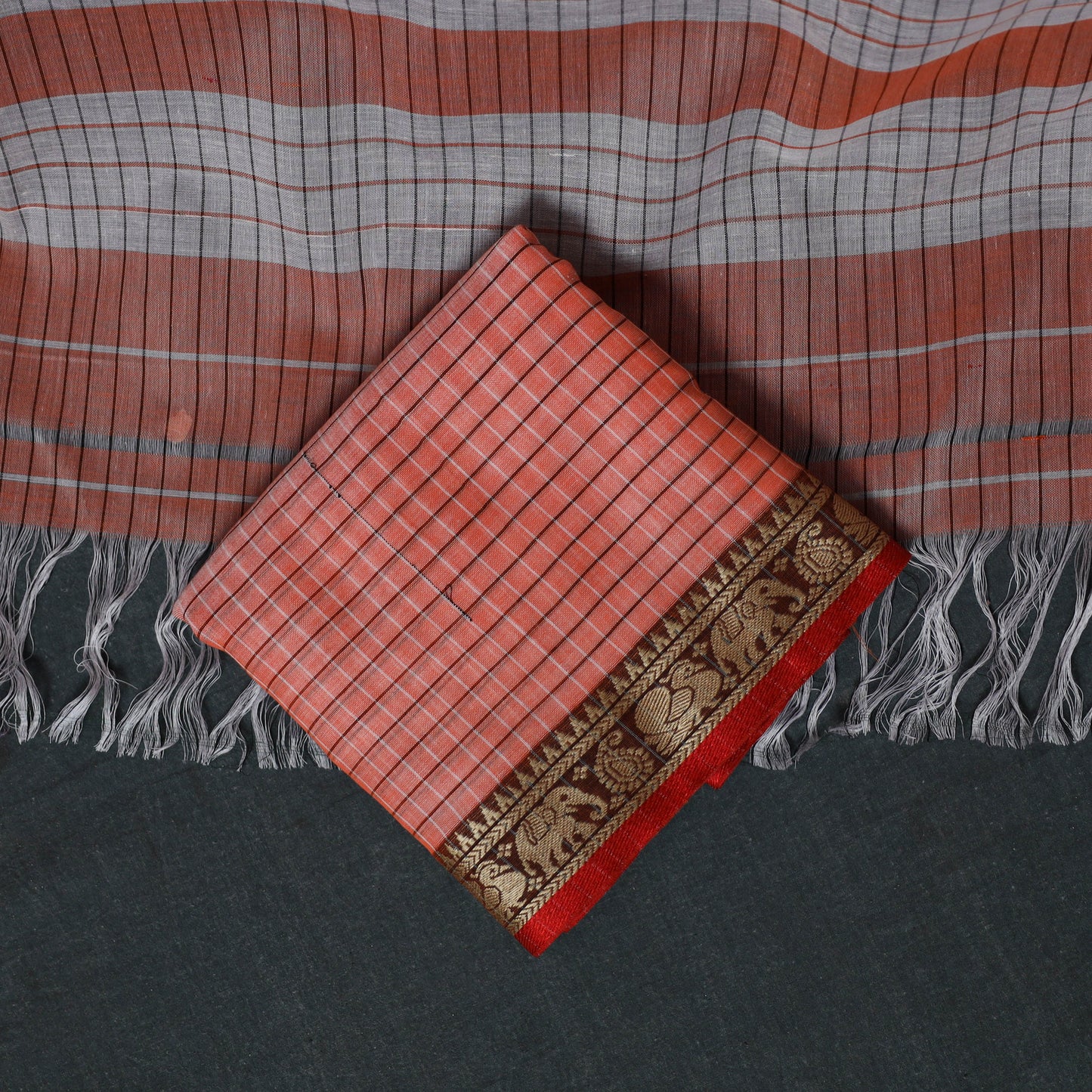 Dharwad Checks Cotton 3pc Unstitched Dress Material Suit Set with Woven Border 24