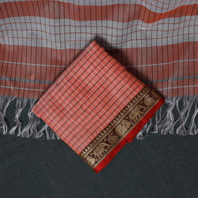 Dharwad Checks Cotton 3pc Unstitched Dress Material Suit Set with Woven Border 24