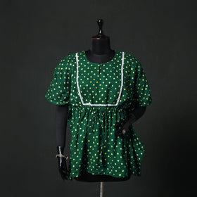 Green - Bandhani Tie-Dye Lace Work Cotton Kaftan (Short) 88