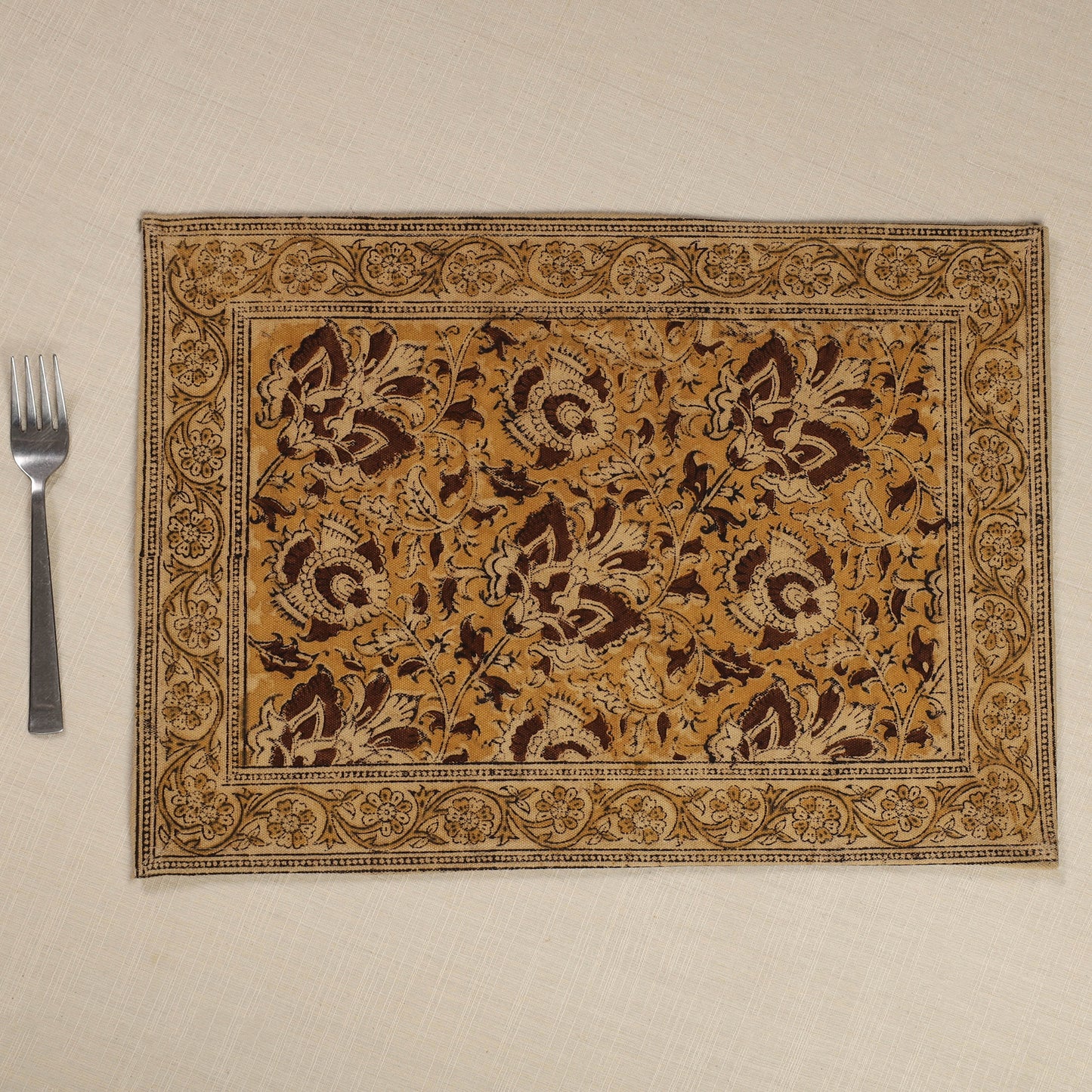 Original Pedana Kalamkari Block Printed Cotton Table Mat (18 x 13 in) 02