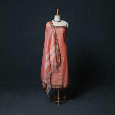 Dharwad Checks Cotton 3pc Unstitched Dress Material Suit Set with Woven Border 24