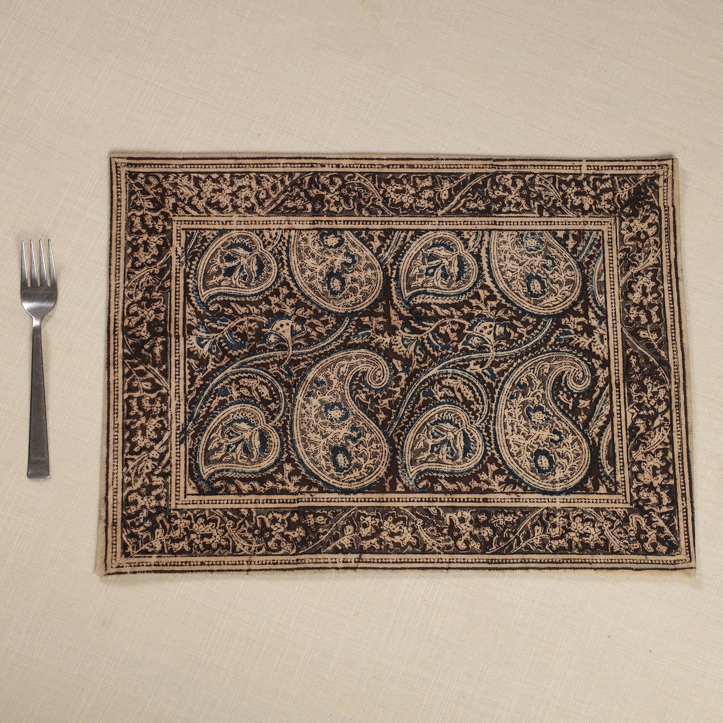 Original Pedana Kalamkari Block Printed Cotton Table Mat (18 x 13 in) 03