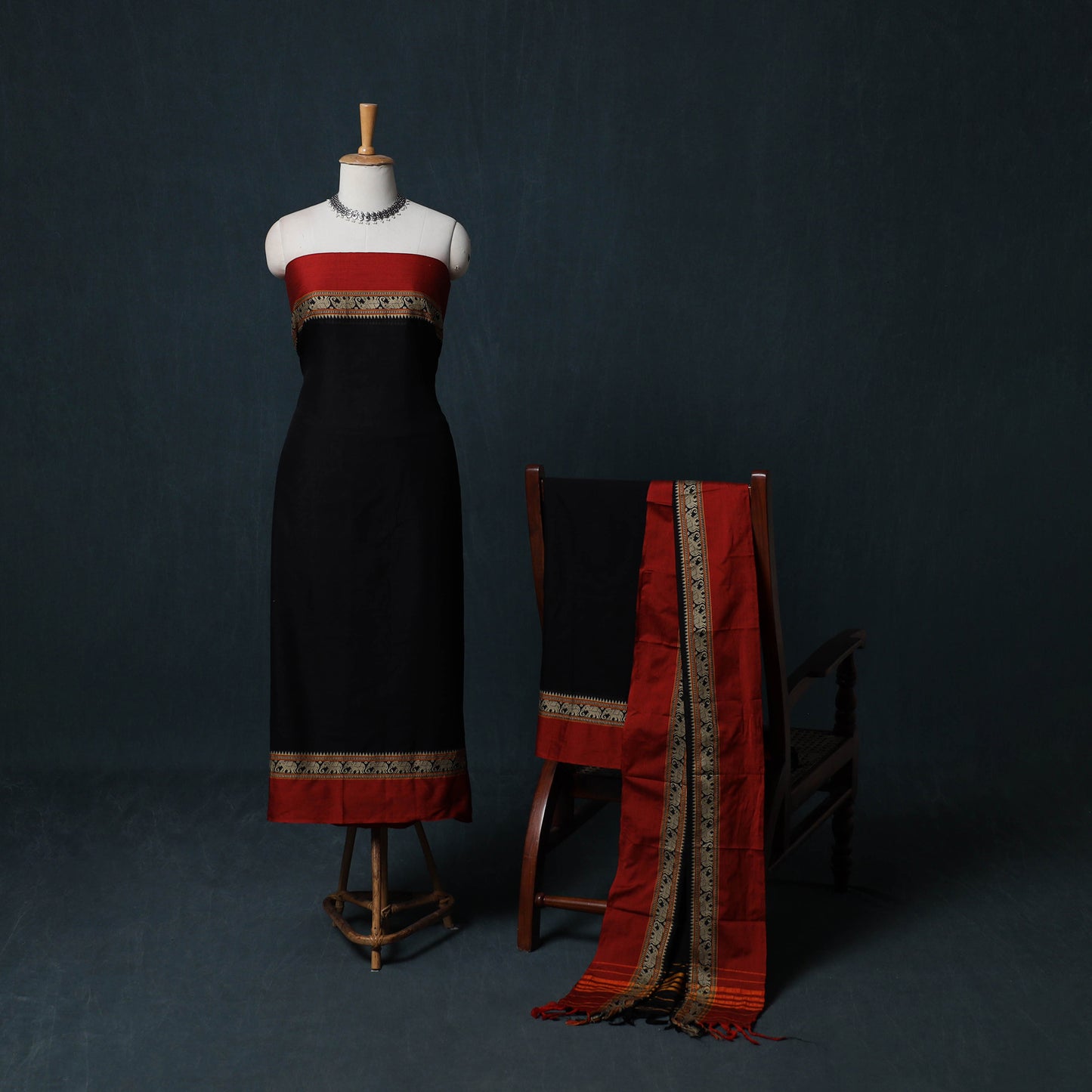 Dharwad Cotton 3pc Unstitched Dress Material Suit Set with Woven Border 01