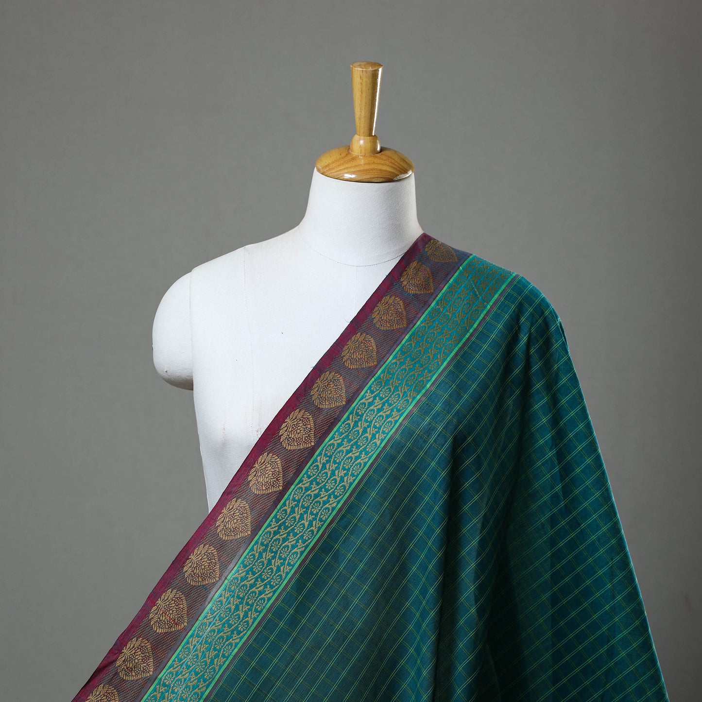 Green - Cotton Kanchipuram Fabric with Thread Border 28