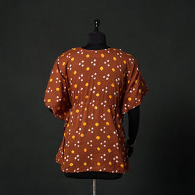 Brown - Bandhani Tie-Dye Lace Work Cotton Kaftan (Short) 89
