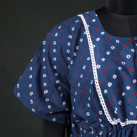 Blue - Bandhani Tie-Dye Lace Work Cotton Kaftan (Short) 90