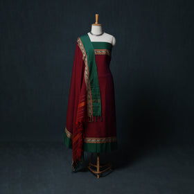 Dharwad Cotton 3pc Unstitched Dress Material Suit Set with Woven Border 03