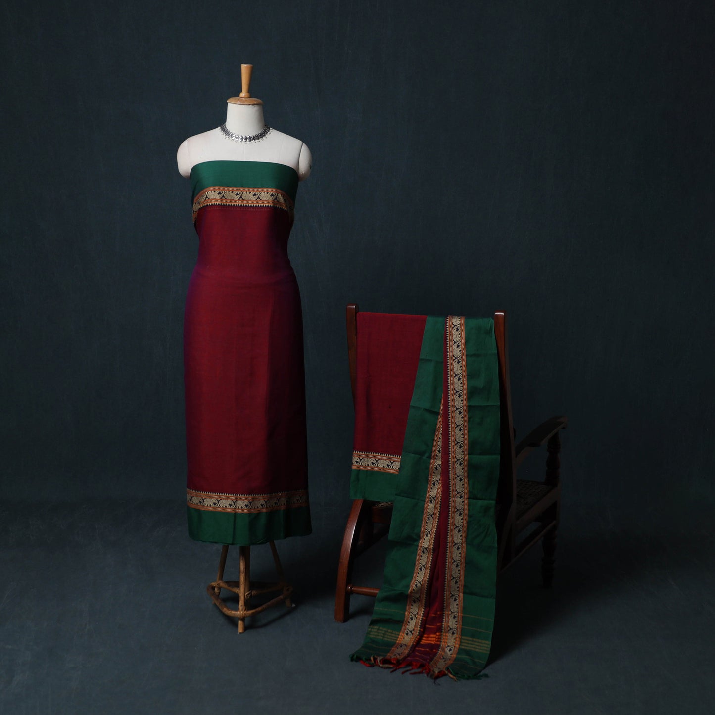 Dharwad Cotton 3pc Unstitched Dress Material Suit Set with Woven Border 03