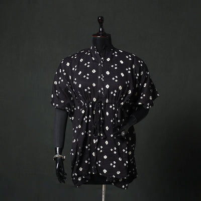 Black - Bandhani Tie-Dye Lace Work Cotton Kaftan (Short) 91