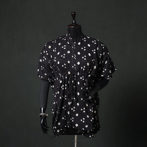 Black - Bandhani Tie-Dye Lace Work Cotton Kaftan (Short) 91
