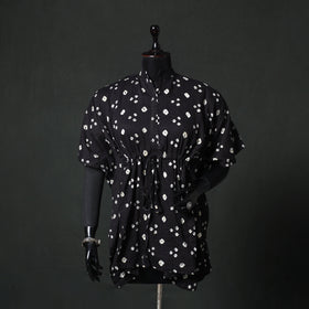 Black - Bandhani Tie-Dye Lace Work Cotton Kaftan (Short) 91