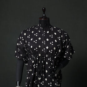 Black - Bandhani Tie-Dye Lace Work Cotton Kaftan (Short) 91