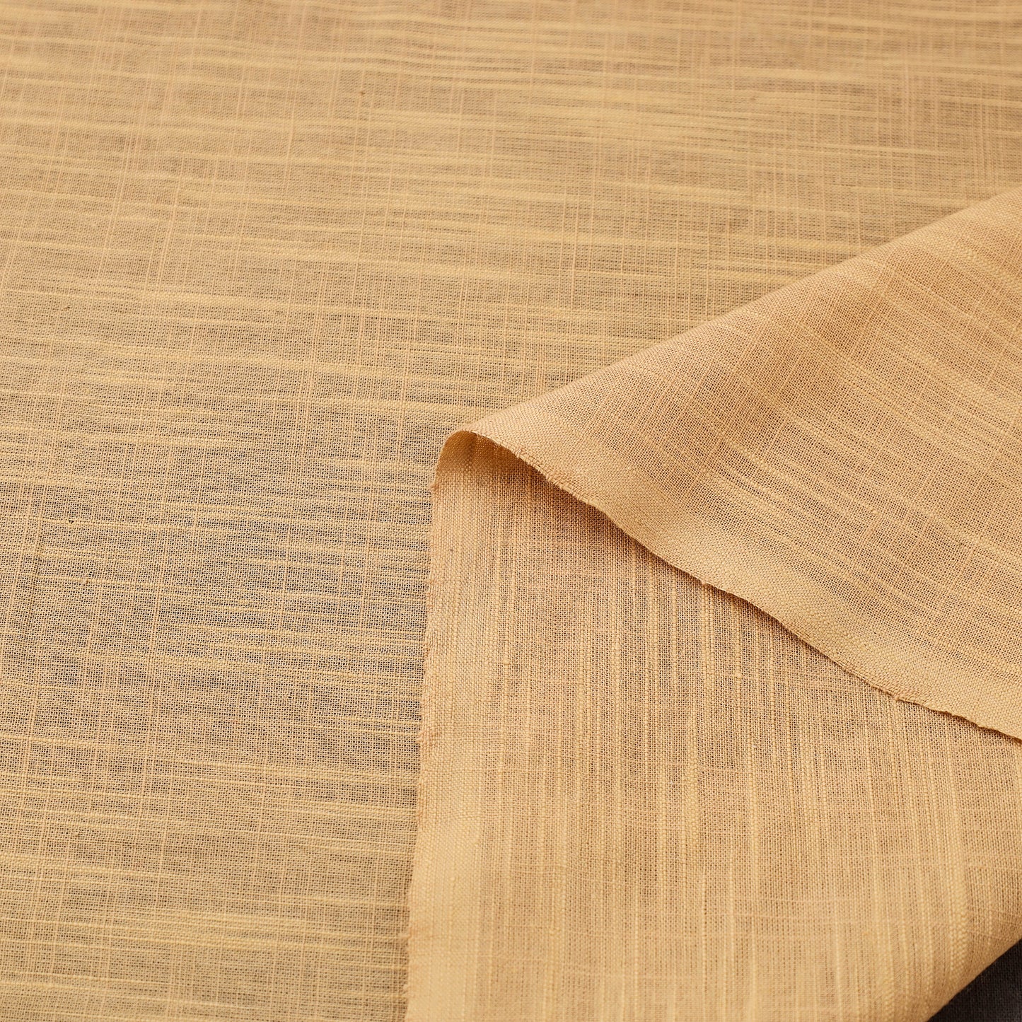 Beige Prewashed Slub Cotton Plain Fabric