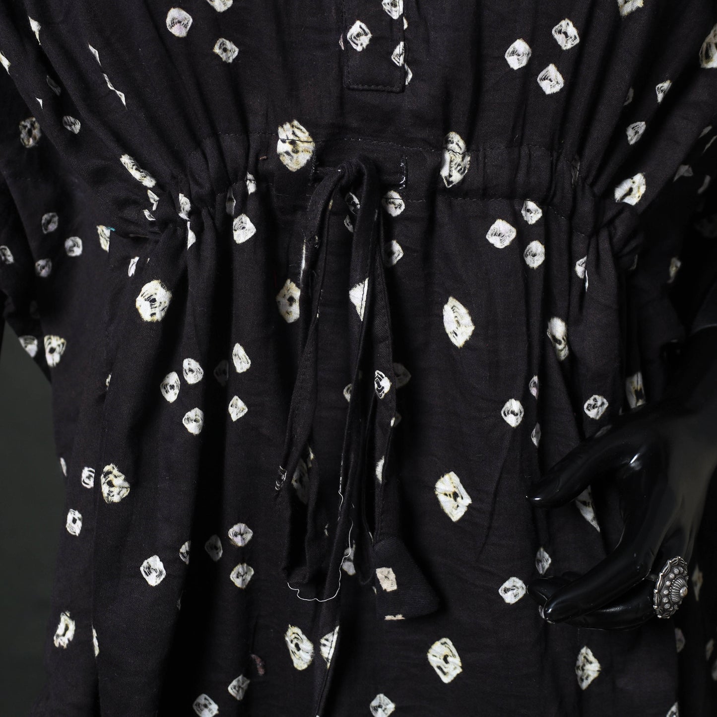 Black - Bandhani Tie-Dye Lace Work Cotton Kaftan (Short) 91